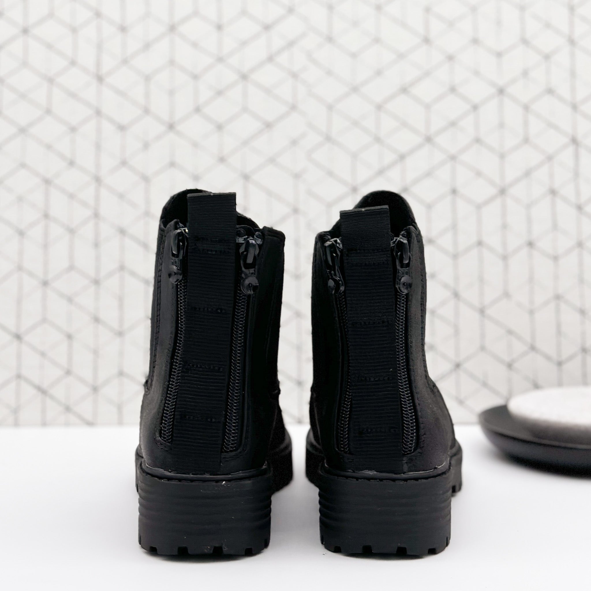 Noble Bootie Black Faux Suede Slouched Combat Boot Zippers Naughty Monkey